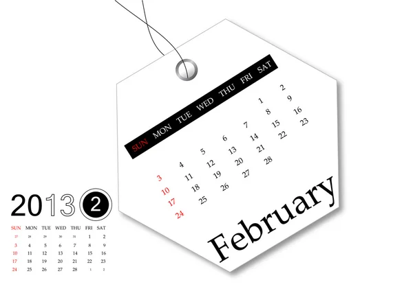 Februari 2013-kalendern för taggen design — Stockfoto
