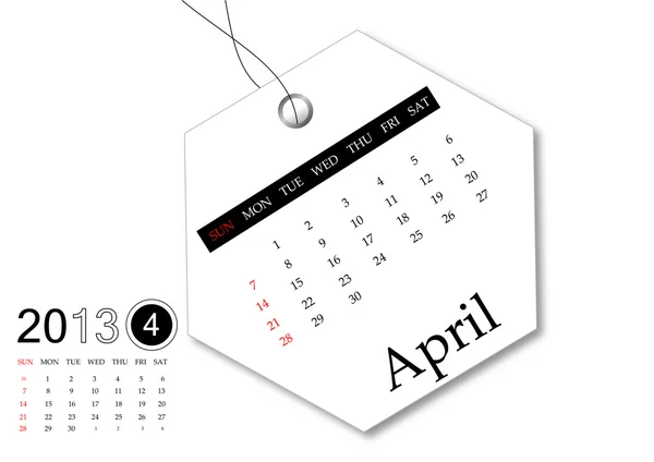 2013 áprilisáig naptár címke design — Stock Fotó
