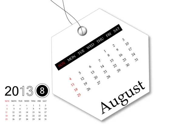 Серпень 2013 календар для дизайну міток — стокове фото