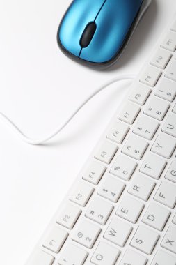 White keyboard and blue mouse clipart