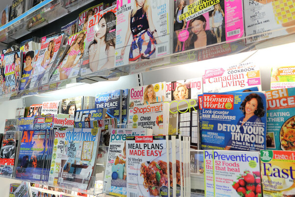 Shelves of magazines