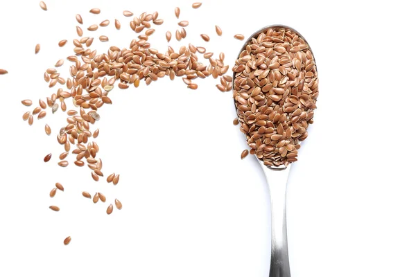 Flax seed on spoon — Stock Photo, Image