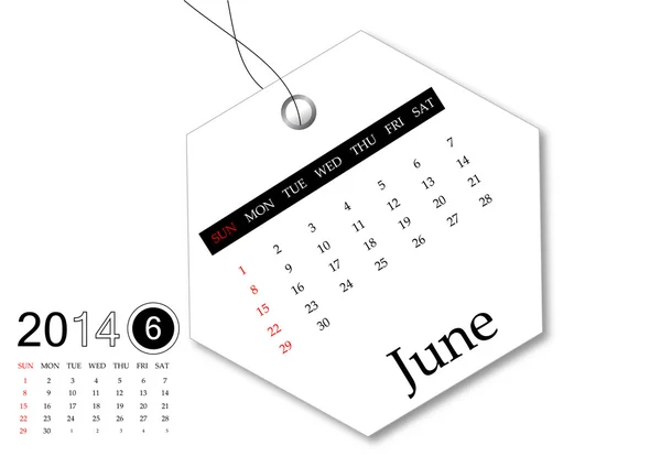 Junho de 2014 calendário — Fotografia de Stock