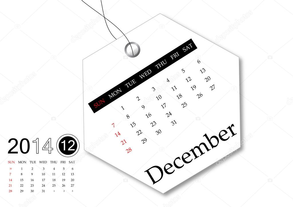 December of 2014 calendar
