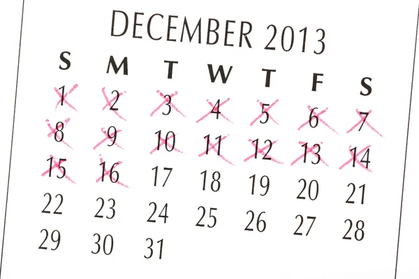 Chiusura di una pagina del calendario bianco nel dicembre 2013 — Foto Stock