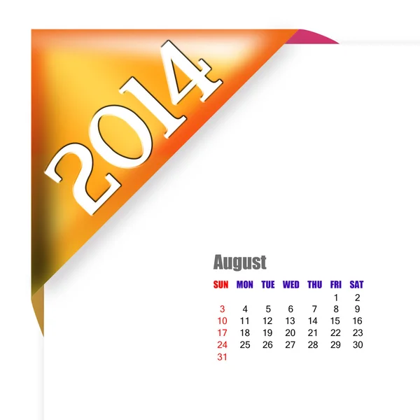 August of 2014 calendar — Stock Photo, Image