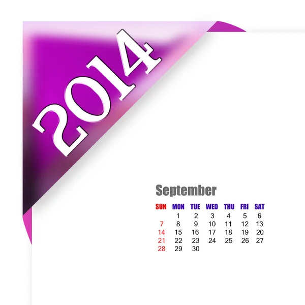 September av 2014 kalender — Stockfoto