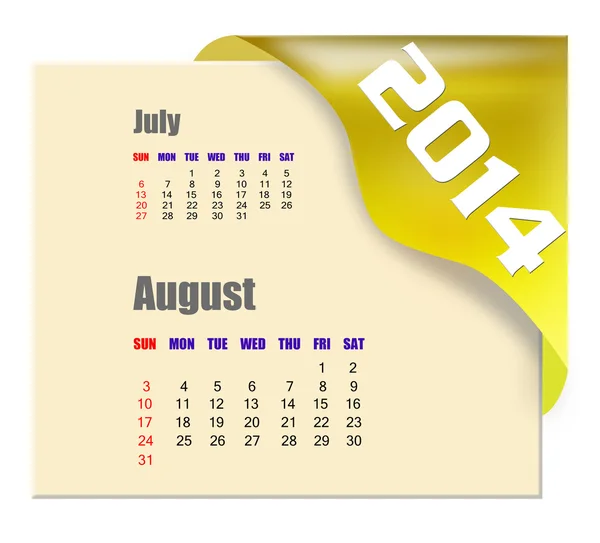 Calendário de agosto 2014 — Fotografia de Stock