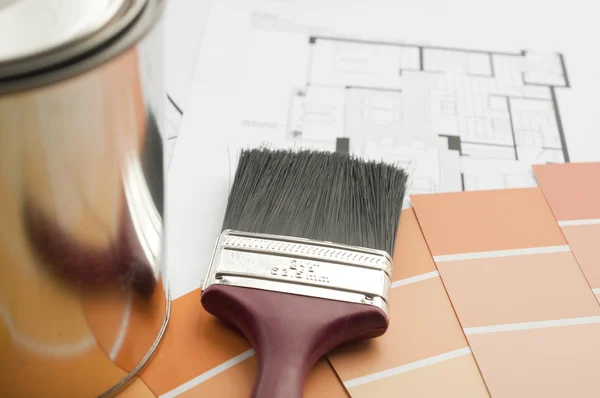 Bereidt de architecturale verf kleur voor nieuw huis — Stockfoto