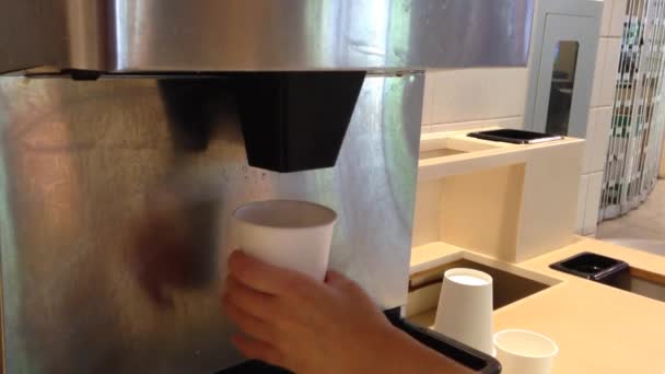 Filling ice to white cup — Stock Video