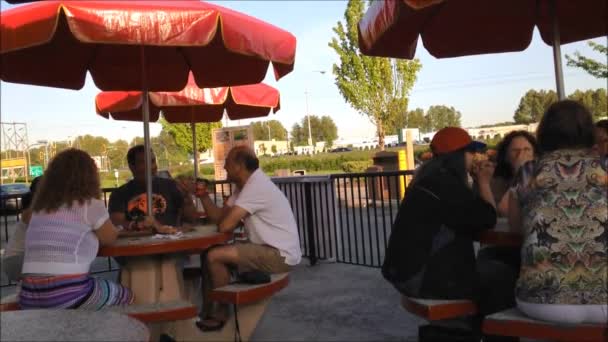 Group of friends sitting at table — Stock Video