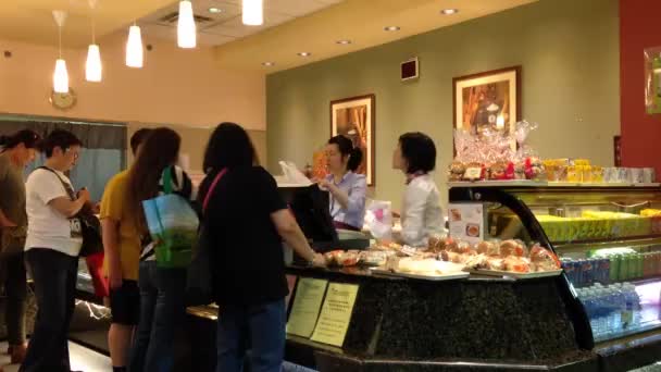 People line up for buying bread — Stock Video