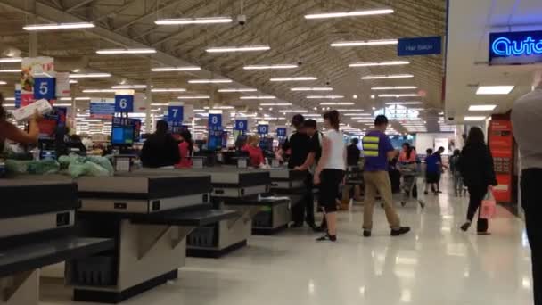 One side of check out counter inside Superstore. — Stock Video