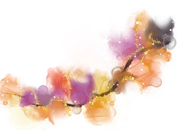 抽象色鮮やかな花絵背景アルコール水墨画白 — ストック写真