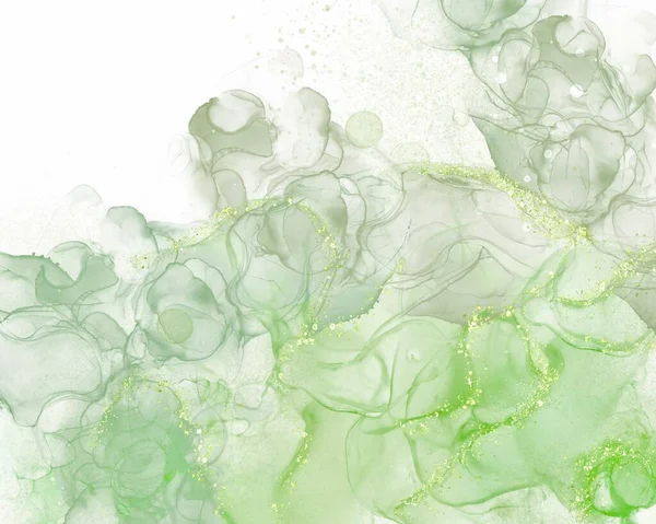 Astratto Arte Verde Pittura Sfondo Alcool Inchiostro Tecnica Bianco — Foto Stock