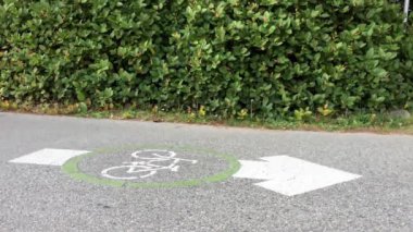 A bicycle road sign has been drawn on asphalt road