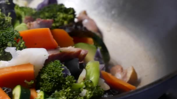 Pan Shot Cooked Vegetable Steam Kitchen — Stockvideo