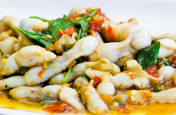 Fräsande kryddig stekt med rakkniv mussla — Stockfoto