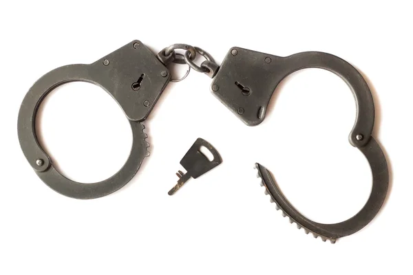 Police handcuffs isolated in white background — Stock Photo, Image
