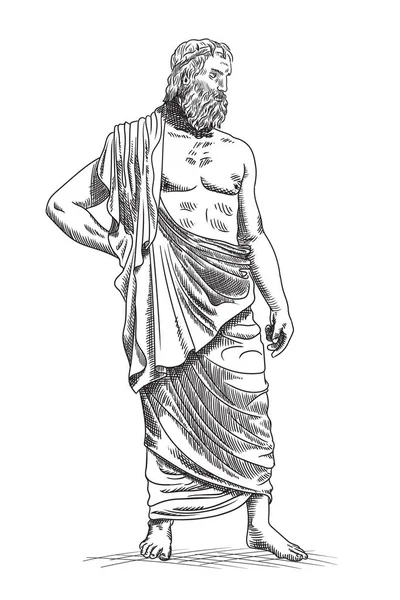 Zeusz Ókori Görög Isten Köpenyes Szakállal Mezítláb Áll — Stock Vector