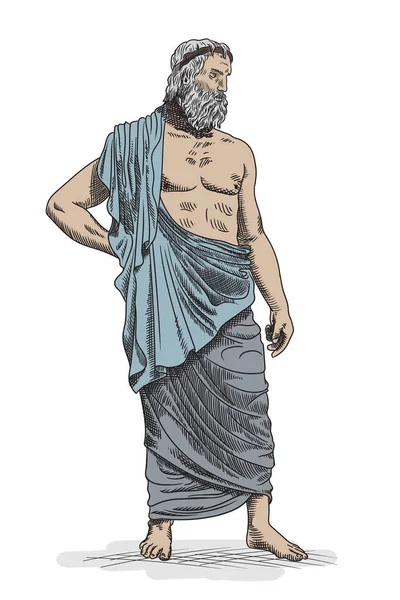 Eski Yunan tanrısı Zeus 'un pelerinli sakalı yalınayak duruyor..