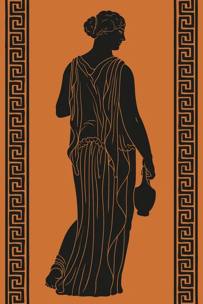 若いです細い古代ギリシャの女性とともに彼女の手の中にジャグとともに彼女の背中と横に見えます — ストックベクタ