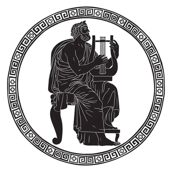 Давньогрецький Старий Музикант Арфою Руках Грає Мелодію Струнах — стоковий вектор