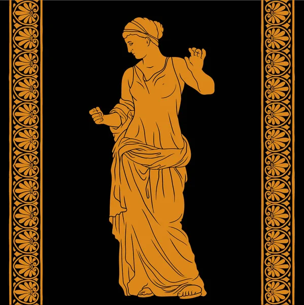 Young Beautiful Slender Ancient Greek Girl Standing Trying Dress — стоковий вектор