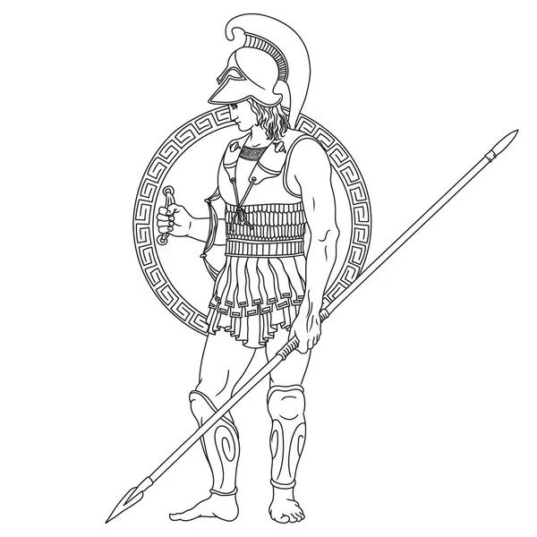 Ancient Greek Warrior Spears Shields Hands Figure Isolated White Background —  Vetores de Stock