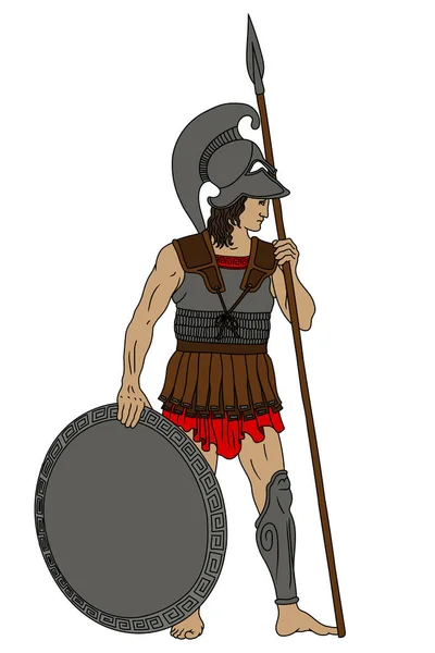 Ancient Greek Warrior Spears Shields Hands Figure Isolated White Background —  Vetores de Stock