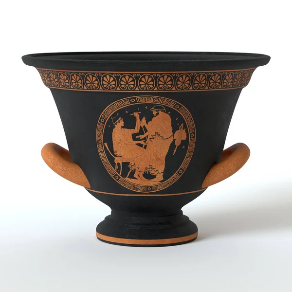 白の背景に隔離されたより穏やかなパターンと装飾を持つ古代ギリシャのワイン花瓶 — ストック写真