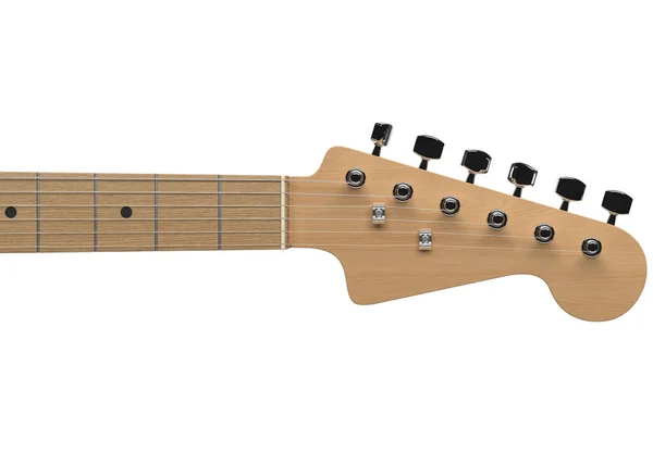 Primer Plano Diapasón Guitarra Eléctrica Madera Con Seis Cuerdas Aisladas —  Fotos de Stock