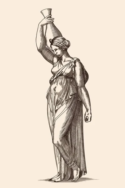 Ung Smal Antik Grekisk Kvinna Tunika Med Kanna Handen — Stock vektor