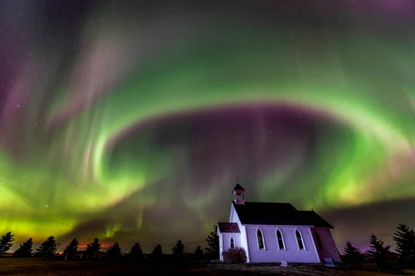 Aurora Explosion Saskatchewan Canada Very Colorful Pulsating — стокове фото