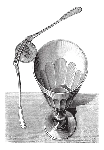 Fig. 2. The Balancing Forks magic trick, vintage engraving. — Stock Vector
