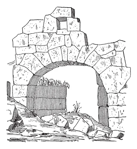Construção de uma porta de fortificação feita de pedra, arco de alvenaria —  Vetores de Stock
