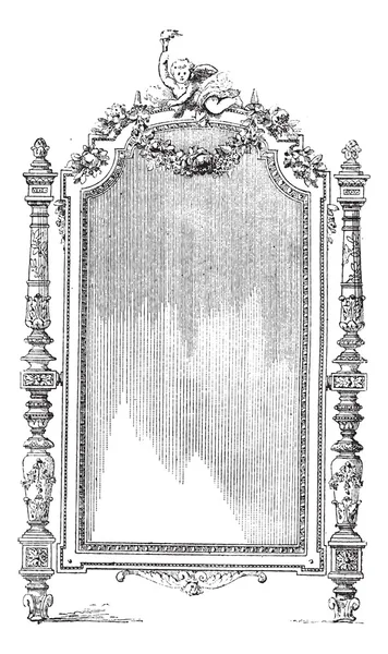 Ornate Louis XVI French style mirror, vintage engraving. — Stock Vector