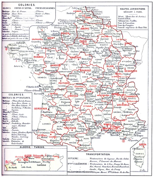 Mapa Francie soudnictví, vintage gravírování. — ストック写真