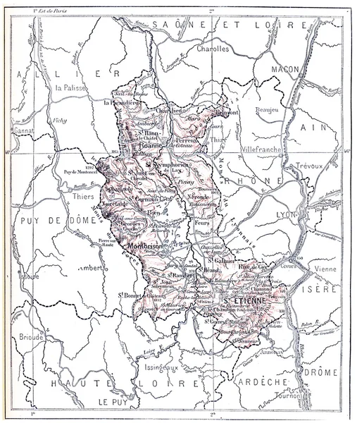 Топографічна карта адміністративний департамент Луар в R — стокове фото