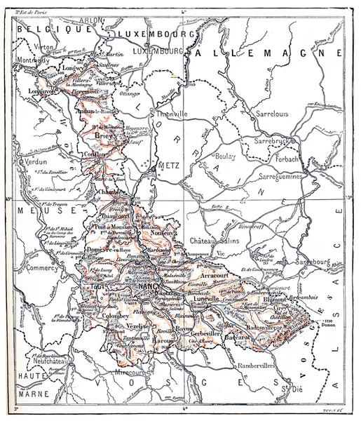 Carte topographique de Meurthe-et-Moselle en Lorraine, France — Photo