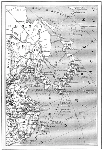 Mapa Japonia, korea, Chiny, Grawerowanie vintage. — Zdjęcie stockowe