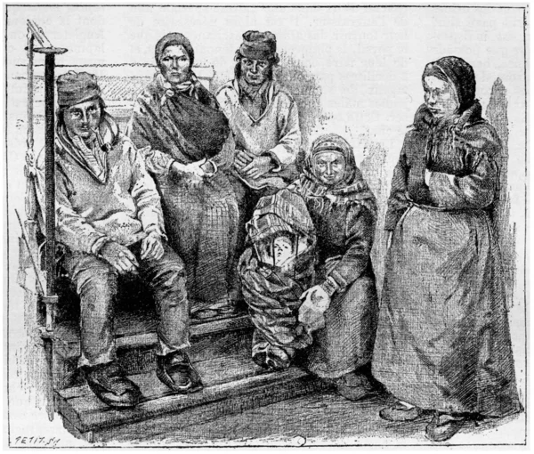 Laplanders of sami, vintage gravure — Stockfoto