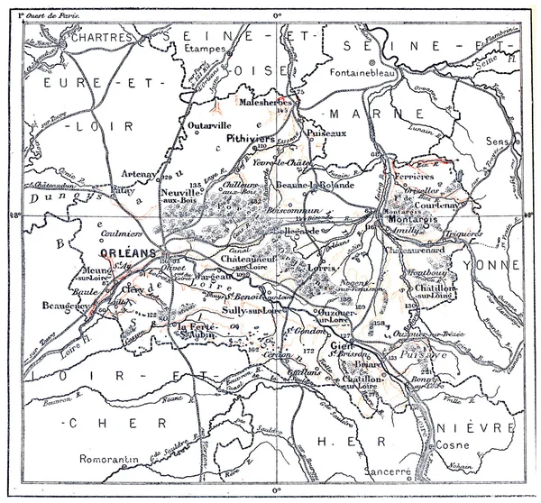 Topographical Map of Department of Loiret in Centre, France, vin