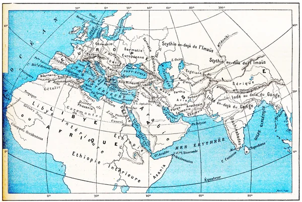 Карта древнего мира Европы, Азии и Африки, винтажная гравировка — стоковое фото