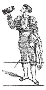 bir Boğa güreşçisi veya torero, antika gravür.