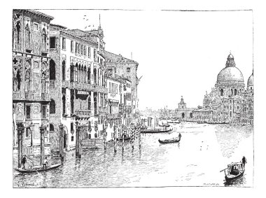 grand canal, venice, antika gravür görünümünü.