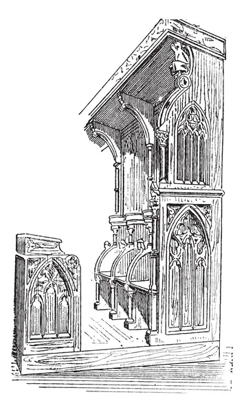 Kyrkan stall på anellau, Frankrike, vintage gravyr. — Stock vektor