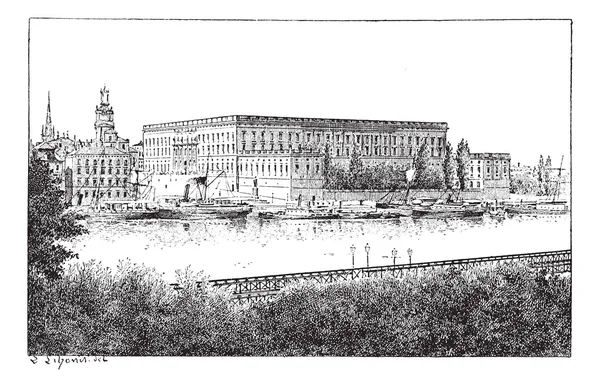 Королівський палац у Стокгольмі, Швеція, vintage гравіювання. — стоковий вектор