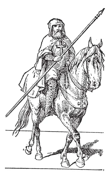 Templar on horse, vintage engraving. — Stock Vector