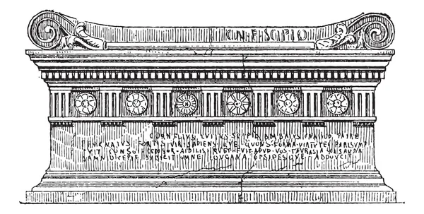 Mezar Lucius cornelius scipio barbatus, antika gravür. — Stok Vektör